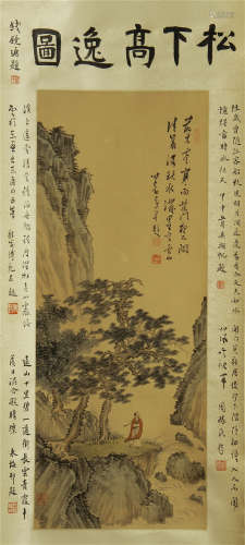 CHINESE PAINTING OF SCHOLAR'S UNDER PINE BY PU RU