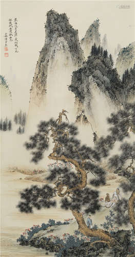 CHINESE PAINTING OF SCHOLAR'S IN MOUNTAIN BY LU SHAOMEI