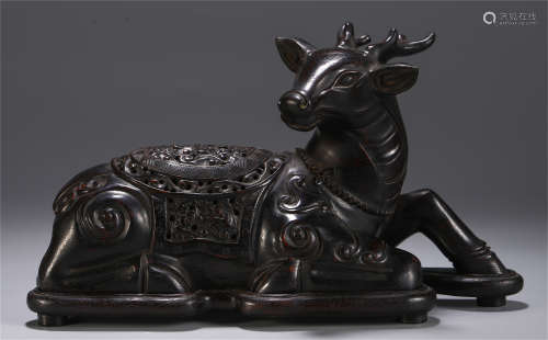 CHINESE ROSEWOOD CARVED SHEEP SHAPED INCENSE