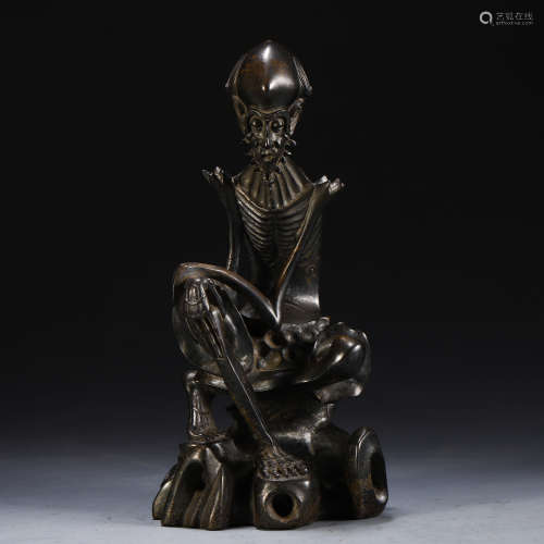 CHINESE BRONZE GILT LACQUERED SKINNY LOHAN STATUE