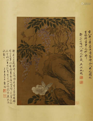 CHINESE SILK HANDSCROLL PAINTING OF FLOWERS BLOSSOMMING