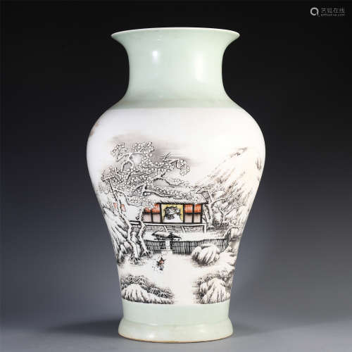 CHINESE INK COLOR MOUNTAIN VIEWS PATTERN VASE