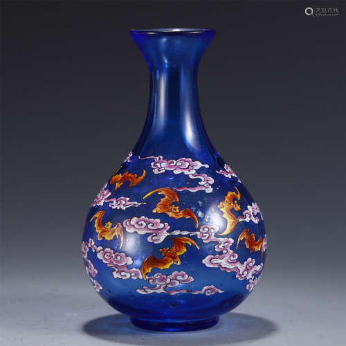 CHINESE COLOURED GLAZE VASE INSCRIBED WITH BATS AND CLOUDS