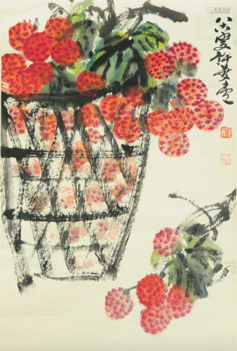 CHINESE INK AND COLOR PAINTING OF LYCHEES BY XU LINLU