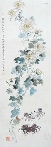 CHINESE PAINTING OF CHRYSANTHEMUM & CRABS BY MEI LANFANG