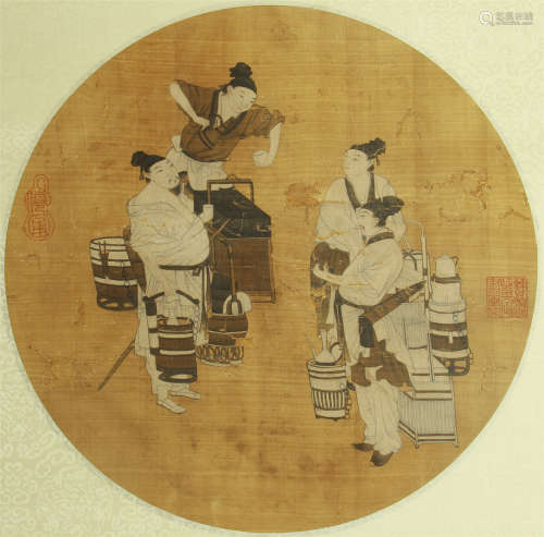 CHINESE SILK HANDSCROLL PAINTING OF FIGURES