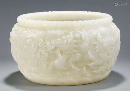 CHINESE JADE RELIEF-DECO DRAGON PATTERN BRUSH WASHER