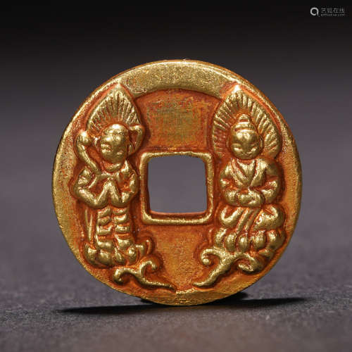 A CHINESE BUDDHA PATTTERN GILDING COIN