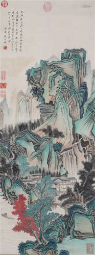 A CHINESE VERTICAL SCROLL OF PAINTING MOUNTIAN LANDSCAPE BY QIAN WEICHENG