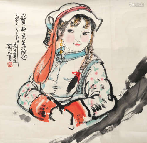 A CHINESE VERTICAL SCROLL OF PAINTING PRETTY GIRL BY LIU WENXI