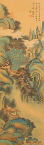 A CHINESE SCROLL PAINTING ON SILK MOUNTAIN AND RIVER TU BY WEN ZHENGMING