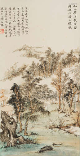 A CHINESE VERTICAL SCROLL OF PAINTING LANDSCAPE SCENERY BY XU BANGDA