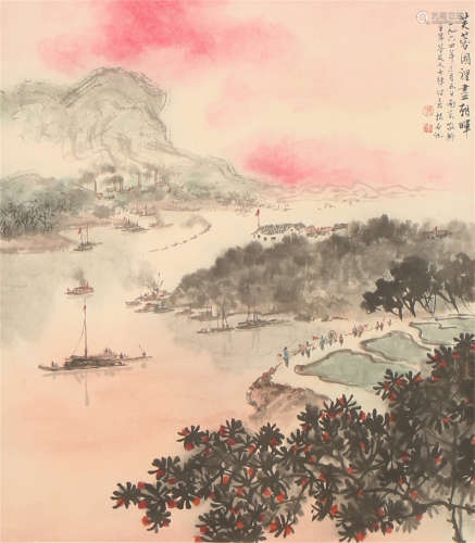 A CHINESE SCROLL PAINTING OF LANDSCAPE SCENERY BY FU BAOSHI