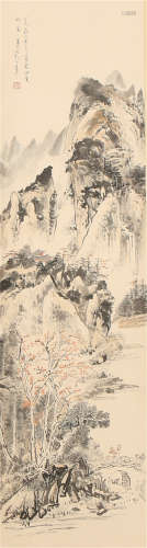 A CHINESE VERTICAL SCROLL OF PAINTING MOUNTAIN AND RIVER BY LIN SANZHI