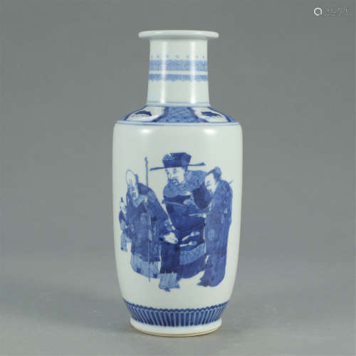 A CHINESE BLUE AND WHITE PORCELAIN FIGURE AND STORY VASE