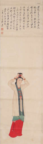 A CHINESE VERTICAL SCROLL OF PAINTING ANCIENT WOMAN BY ZHANG DAQIAN