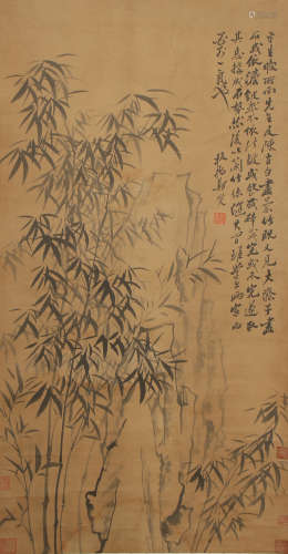 A CHINESE SCROLL INK PAINTING OF BAMBOO BY ZHENG BANQIAO