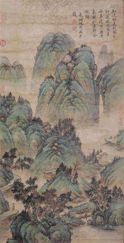 A CHINESE VERTICAL SCROLL OF PAINTING MOUNTAIN BY SHENZHOU