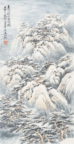 A CHINESE SCROLL OF PAINTING DENSE SNOW MAP OF DAIZONG BY WU HUFAN