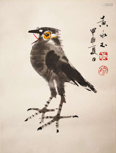 A CHINESE VERTICAL SCROLL OF PAINTING BIRD BY HUANG YONGYU