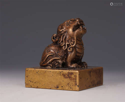 A CHINESE BEAST HANDLE SQUARE COPPER SEAL