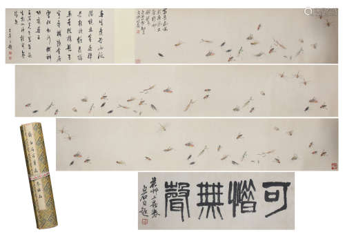A CHINESE LONG SCROLL PAINTING OF HUNDREDS GRASS AND INSECT BY QI BAISHI