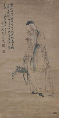 A CHINESE SCROLL PAINTING OF ELDER PORTRAIT BY HUANGSHEN