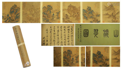 A CHINESE LONG SCROLL OF PAINTING MOUNTAIN LANDSCAPE BY WANGCHEN