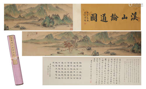 A CHINESE LONG SCROLL PAINTING OF MOUNTAIN SCENERY BY WEN ZHENGMING