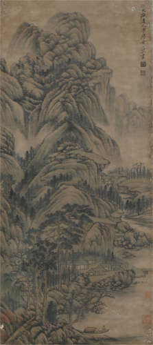 A CHINESE SCROLL PAINTING OF MOUNTAIN AND RIVER BY HUANG GONGWANG