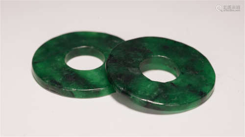 A PAIR OF CHINESE JADEITE PING BUCKLE