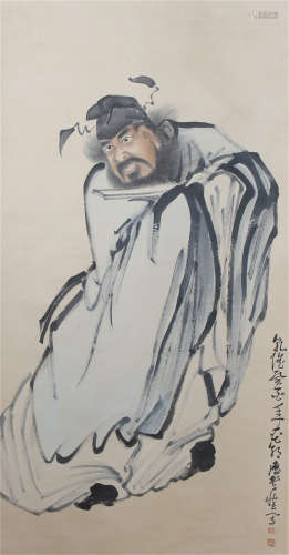 A CHINESE SCROLL PAINTING OF ZHONGKUI PORTRAIT BY HUANGSHEN