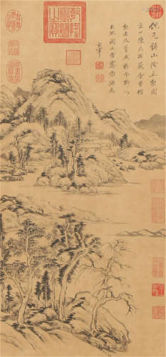 A CHINESE VERTICAL SCROLL PAINTING OF MOUNTAIN SCENERY