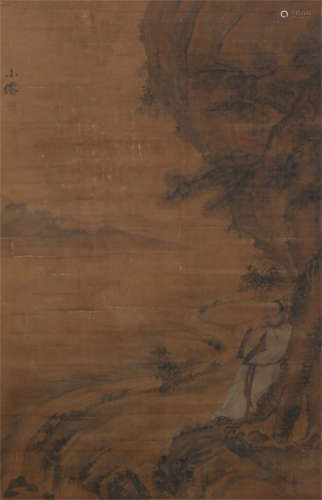 A CHINESE OLD VERTICAL SCROLL PAINTING OF GAOSHI UNDER TREE