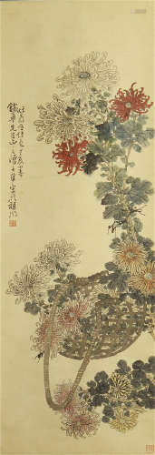 A CHINESE SCROLL PAINTING OF CHRYSANTHEMUM