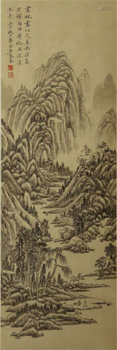 A CHINESE SCROLL PAINTING OF MOUNTAIN SCENERY BY WU QINMU