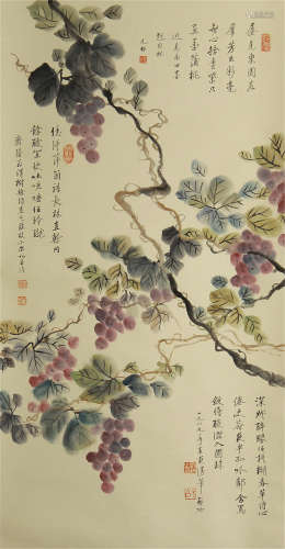 A CHINESE SCROLL PAINTING OF GRAPE BY QIGONG