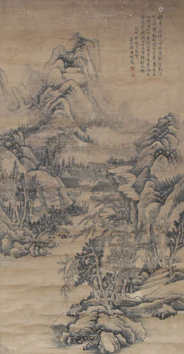 A CHINESE VERTICAL SCROLL PAINTING OF MOUNTAIN LANDSCAPE BY QIAN WEICHENG
