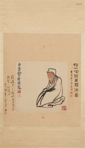 A CHINESE SCROLL PAINTING OF FIGURE BY QI BAISHI