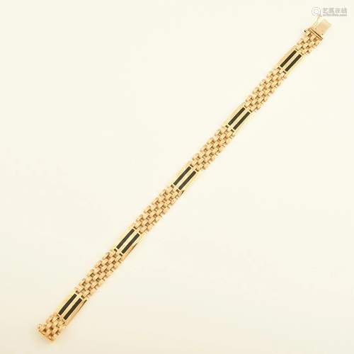 Men's Black Enamel, 14k Yellow Gold Bracelet.