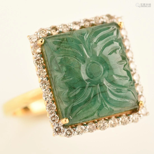 Emerald, Diamond, 18k Yellow Gold Ring.