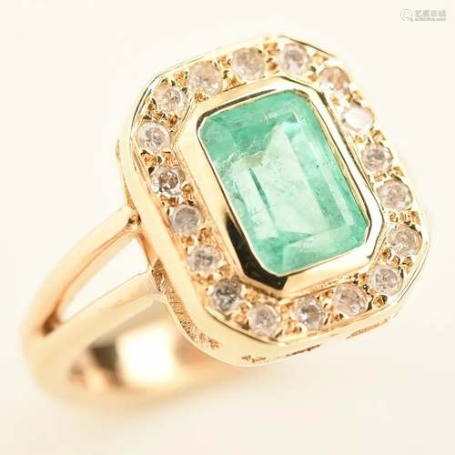 Emerald, Diamond, 14k Yellow Gold Ring.