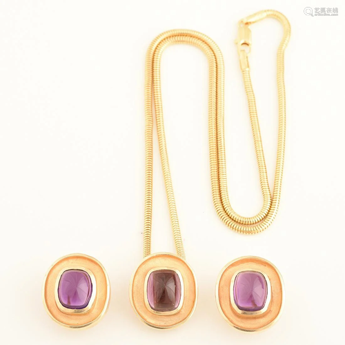 Amethyst, 14k Yellow Gold Jewelry Suite.