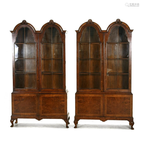 Pair of Queen Anne Style Maple Display Cabinets.