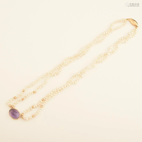 Amethyst, Freshwater Cultured Pearl, 14k Yellow Gold