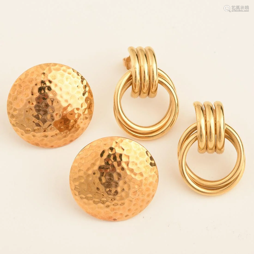 Collection of Two Pairs of 18k Yellow Gold Earrings.