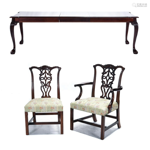 Chippendale Style Mahogany Dining Suite: Exten…