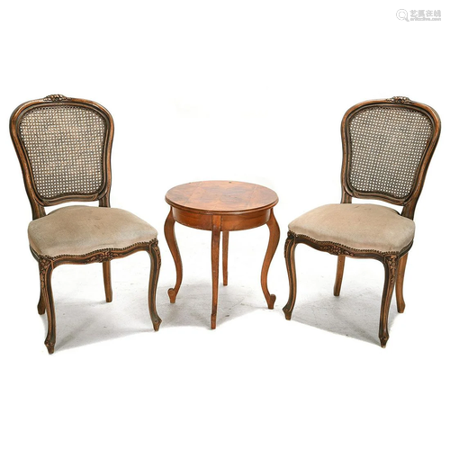 Pair of Louis XVI Style Walnut Side Chairs and a Side