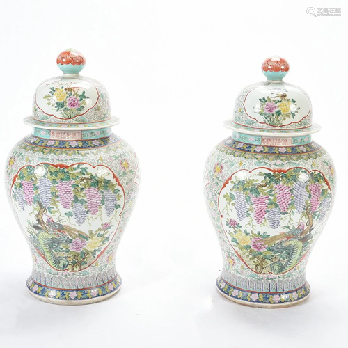 Pair of Large Chinese Famille Rose Porcelain Jar with