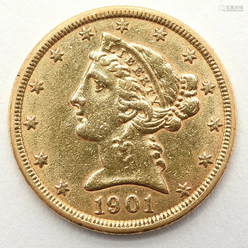 U.S. 1901 $5 Gold Liberty Coin